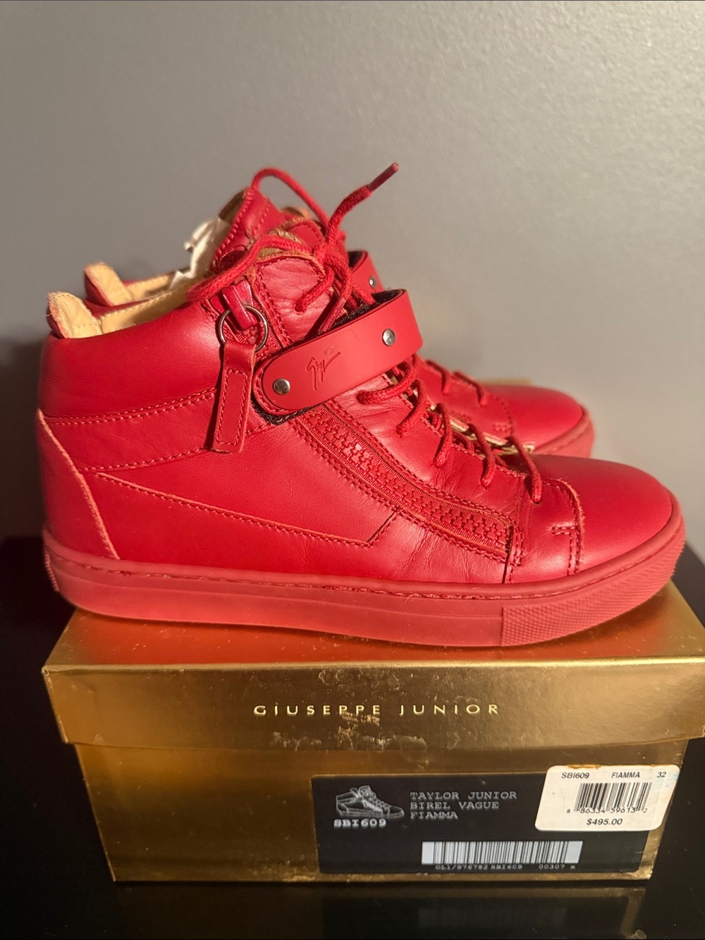 Giuseppe Zanotti Red Kids High-Top Sneakers with Strap